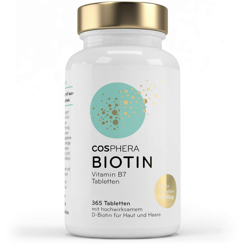 Biotin tablets - High dose with 10,000 mcg D-biotin per tablet - 365 vegan tablets in a 1-year supply - for beautiful hair and skin - Vitamin B7 contributes to the maintenance of normal skin and hair - NewNest Australia