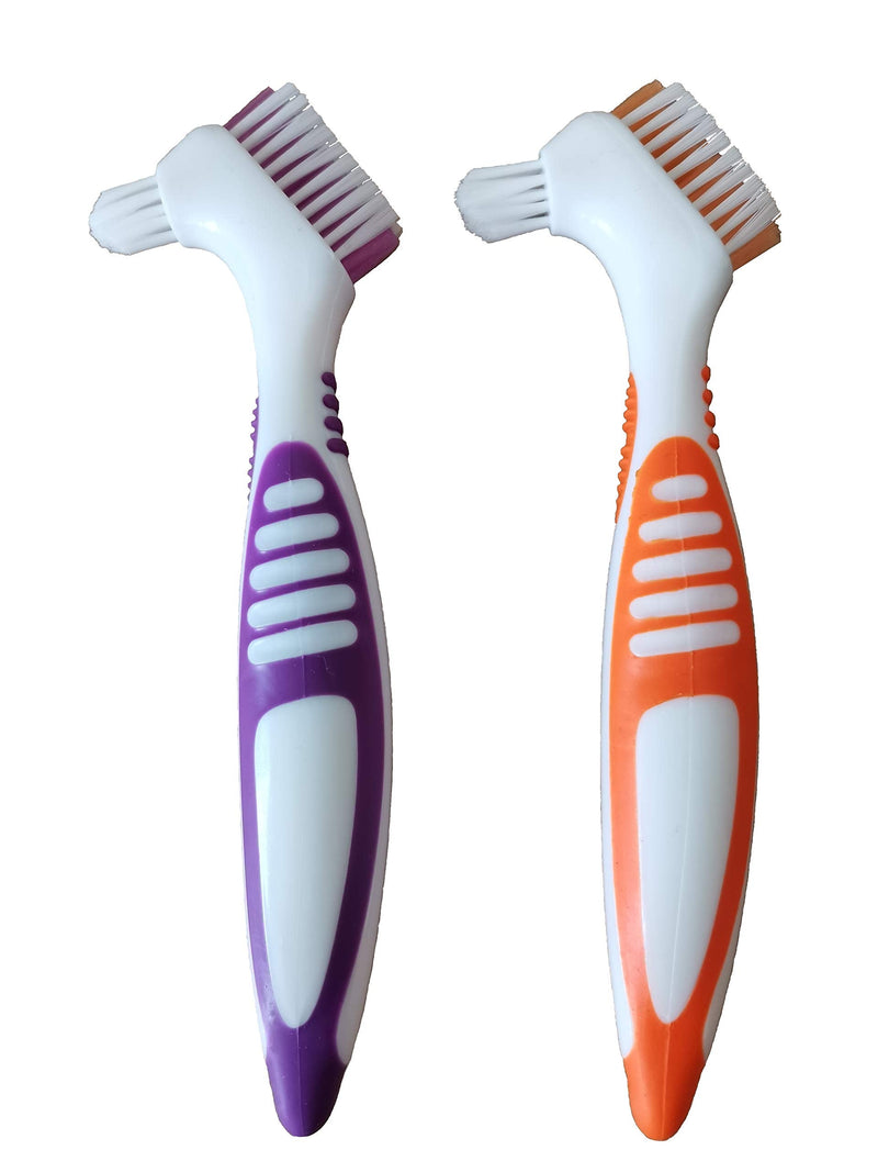 2 pieces denture brushes double bristle head toothbrush set portable ergonomic toothbrush multi-layer bristles false teeth brush for dental care - NewNest Australia