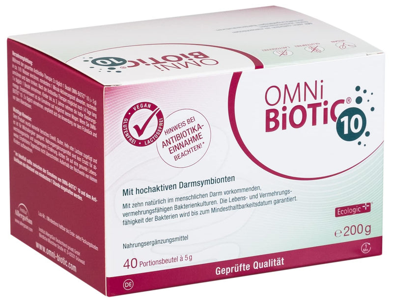 OMNi BiOTiC 10 | 40 portions (200g) | 10 bacterial strains | 10 billion germs per daily dose | powder | With inulin | Vegan | Gluten free | Lactose free | For daily use 40 servings (pack of 1) - NewNest Australia