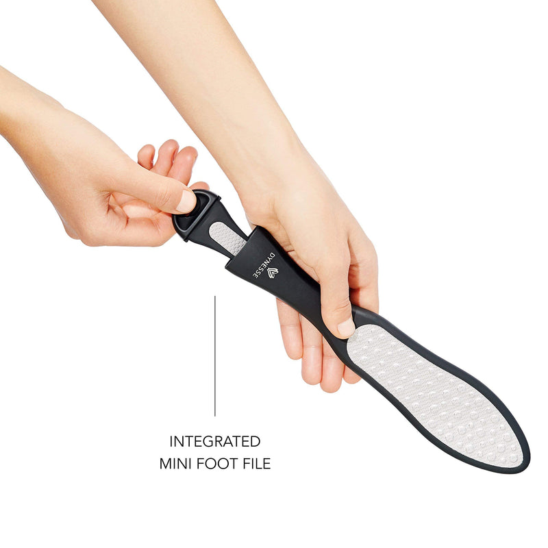 DYNESSE Pedicure Foot File. Professional 3-in-1 Callus Remover with Mini-File. No Risk of Injury. Laser-Cut Stainless Steel Scrubber. Multi-Usage Black - NewNest Australia