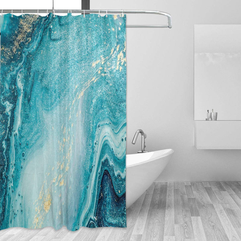 DZGlobal Marble Shower Curtain Natural Luxury Ocean Art The Ripples of Agate with Beautiful Blue Paint and Gold Powder for Bathroom Decor Polyester Fabric Waterproof Shower Curtains Set with 12 Hooks Luxury Ocean Marble 72x72 Inch - NewNest Australia