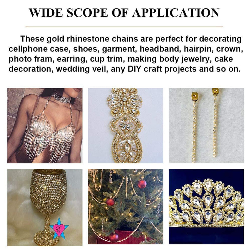 1 Roll 10 Yards Crystal Rhinestone Trim Close Cup Clear Chain with Gold Setting Base (SS6 2mm) SS6 2mm - NewNest Australia