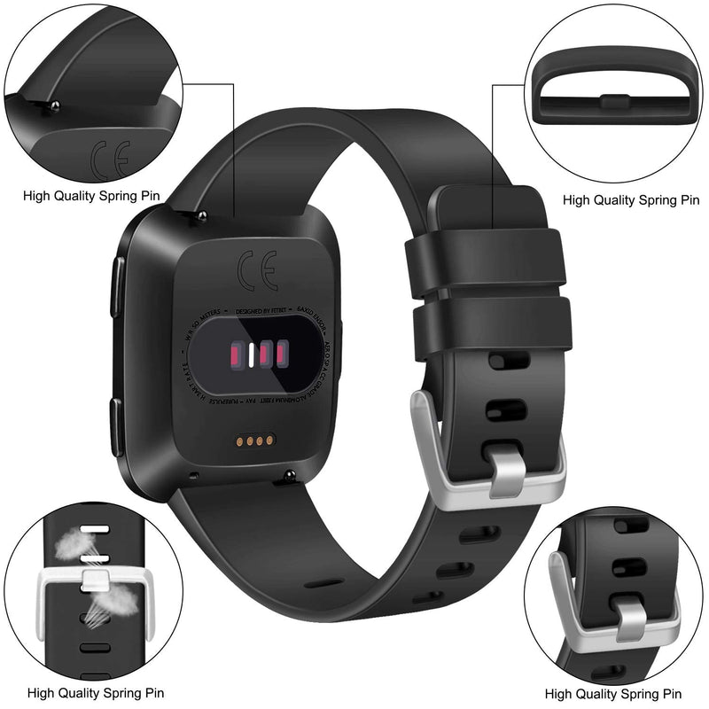 PACK 3 Soft Silicone Bands for Fitbit Versa 2 / Fitbit Versa / Fitbit Versa Lite Classic Adjustable Sport Bands for Women Men Small Large(Without Tracker) (Large, Black+Blue+Grey) - NewNest Australia