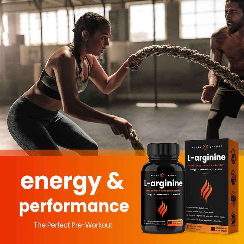 Premium L Arginine Nitric Oxide Supplement | Extra Strength for Energy, Muscle Growth, Heart Health, Vascularity & Stamina | Powerful NO Booster Capsules with L-Arginine & L-Citrulline Powder - NewNest Australia