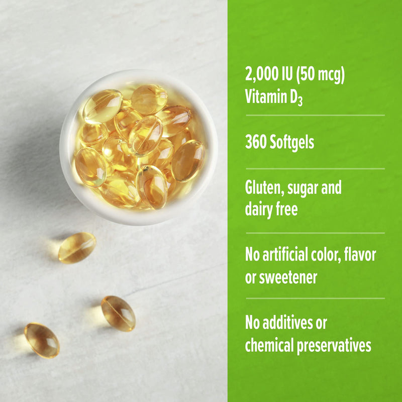 ORZAX Vitamin D3 2000 iu Softgels, 360 Days Supply, Supports Immune System & Bone Healths, Mood Booster D3 Vitamin, Gluten-Free, 50 mcg, 360 Mini Softgel - NewNest Australia