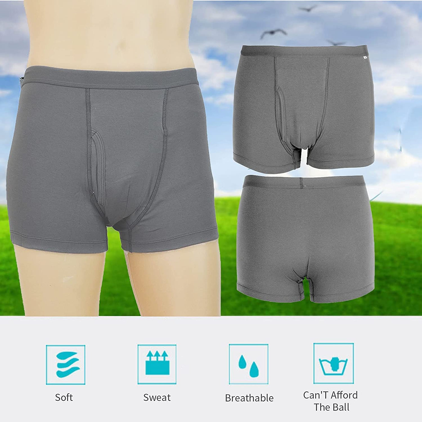 Men's Incontinence Underwear, Reusable Washable Urinary Incontinence Cotton  Boxer Brief Underwear with Front Absorbent Area for Prostate Surgical