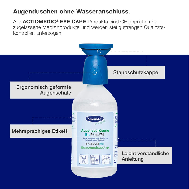 Actiomedic Eyewash With Phosphate-Buffered Rinse Solution Biophos74 4.9%, Phosphate Buffered Eyewash Solution, Sterile Eye Wash Solution For Chemicals, 500 Ml - NewNest Australia