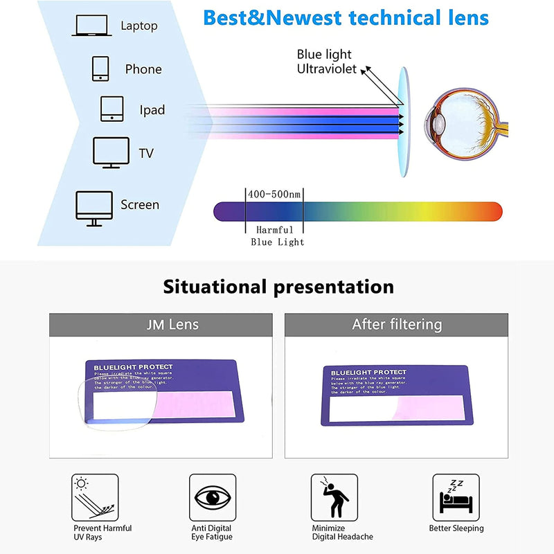 JIM HALO Blue Light Blocking Glasses for Women Oversized Square Computer Glasses Metal CP Temple Black - NewNest Australia