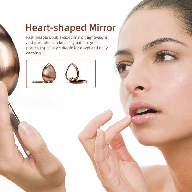 Mini Vintage Heart Elegant Makeup Mirror, Portable 1X/2X Magnifier (Antique Bronze) - NewNest Australia