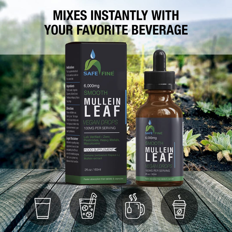 SafeFine Mullein Leaf Extract Drops - 1 Bottle of 60 ml - Alcohol Free & Vegan Formula -Plant Based - Gluten Free - Soy Free - Non GMO-for Respiratory, Immune Support & Natural Sleep Aid - NewNest Australia