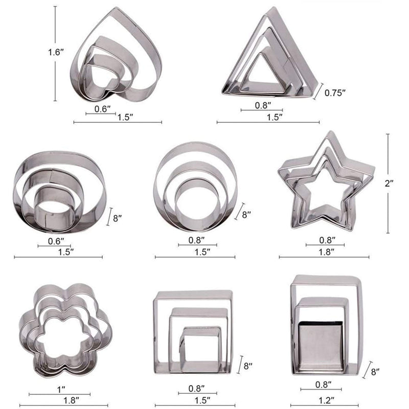 NewNest Australia - 24 Piece Mini Geometric Stainless Steel Biscuit Mold Cookie Biscuit Cutter Set Rectangle Square Heart Triangle Round Tiny Circle Cookie Cake Mold Baking Appliance 