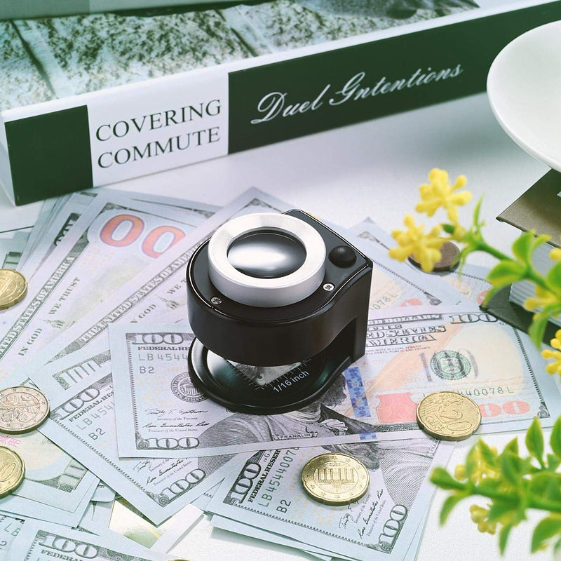 30X Coin Magnifier, USB Rechargeable 6 Lights Portable Metal Eye Loupe Sewing Magnifying Glass for Textile Optical Jewelry Tool Coins Currency Stamps (Black) - NewNest Australia