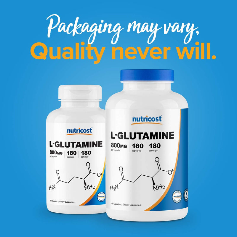 Nutricost L-Glutamine 800mg, 180 Capsules - Gluten Free, Non-GMO 180 Count (Pack of 1) - NewNest Australia