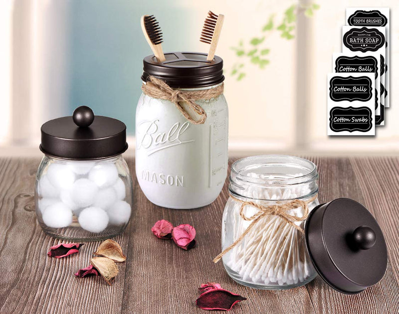 Andrew & Sarah Mason Jar Bathroom Accessories Set(4pcs)- Jars Not Included - Foaming Soap Dispenser ,Toothbrush Holder , and Apothecary Storage Jars Lids -Rustic Farmhouse Decor,Brown 4 Bronze - NewNest Australia