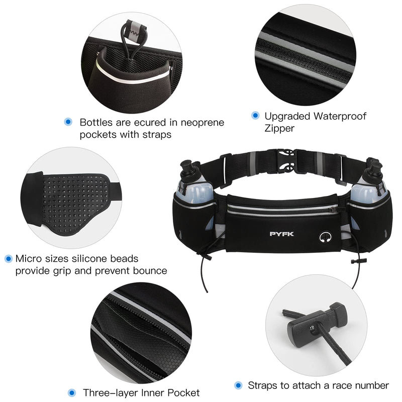 PYFK Upgraded Running Belt with Water Bottles, Hydration Belt for Men and Women, Water Bottle Holder Running Pouch Belt, Fanny Pack Fits 6.5 inches Phones, Waist pack for Running Hiking Climbing blue - NewNest Australia