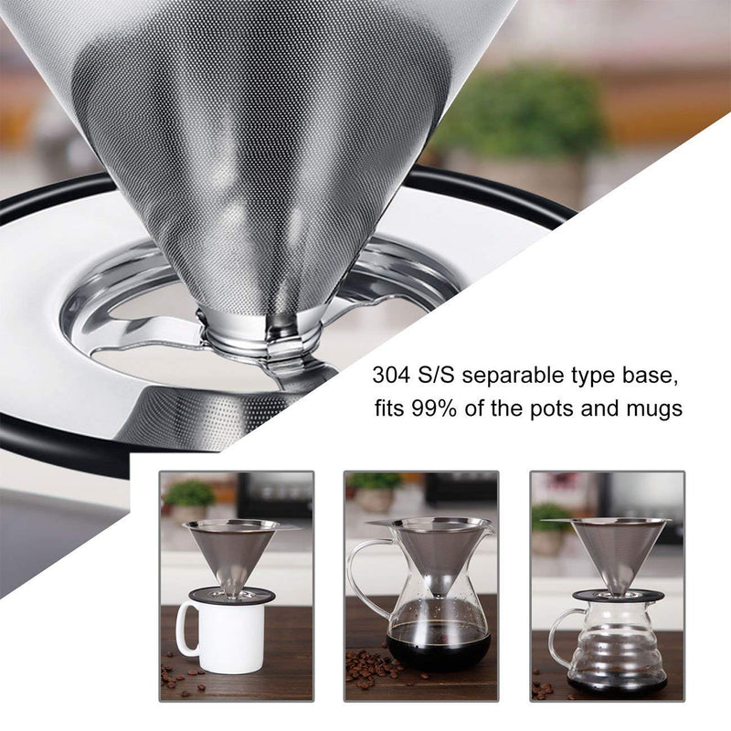 Pour Over Coffee Dripper Stainless Steel LHS Slow Drip Coffee Filter Metal Cone Paperless Reusable Single Cup Coffee Maker 1-2 Cup With Non-slip Cup Stand and Cleaning Brush 1-2 cups - NewNest Australia