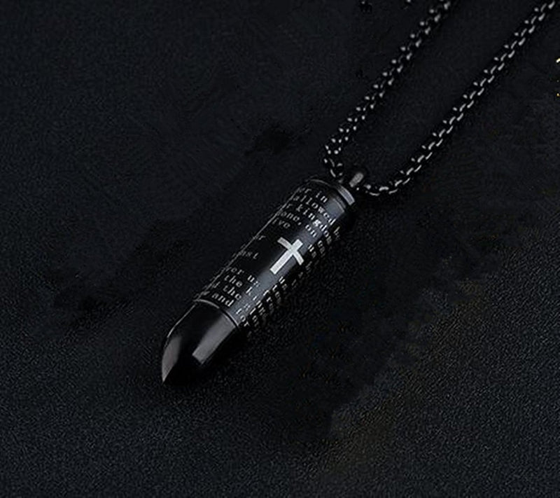 Lord's Prayer Cross Bullet Pendant Stainless Steel Lords Bible Cross Prayer Cremation Ashes Urn Necklace, Free Chain Black - NewNest Australia