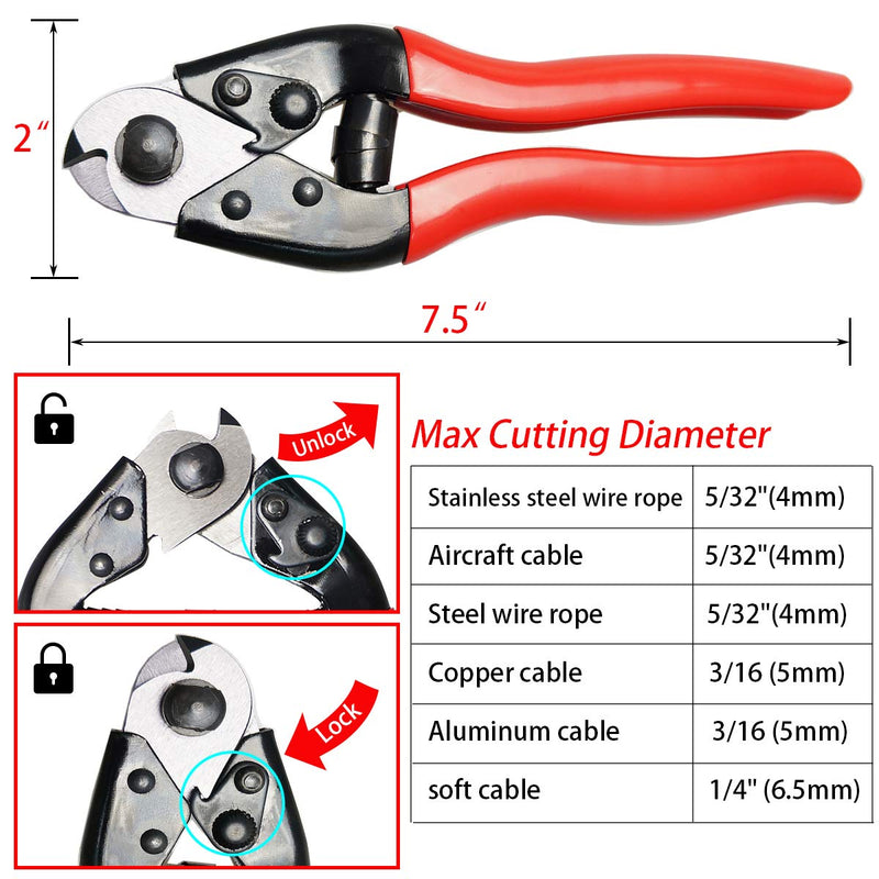 Muzata Steel Wire Cutter for both soft and hard steel cable or wire rope or spring wire+6Pcs 1/8" Cable Wire Ferrules,series CT1 8” cable cutter - NewNest Australia