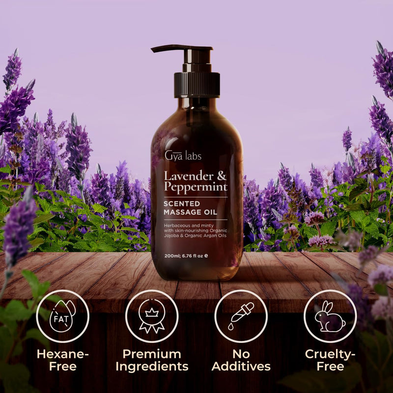 Gya Labs Lavender And Peppermint Massage Oil (200Ml) - Aromatherapy Oil Massage Oil For Sore Muscle And Skin - Made With Jojoba, Argan, Sunflower, Sweet Almond And Vitamin E - NewNest Australia