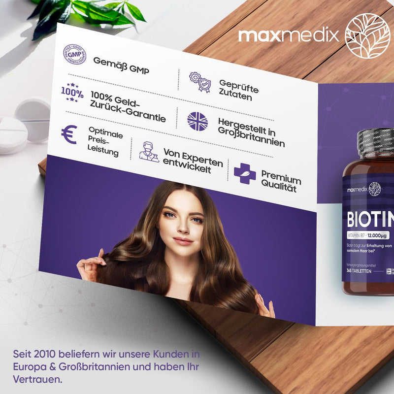 Biotin tablets - 12,000μg pure biotin for hair, skin and beard growth - 1 year supply with 365 vegan tablets - Vitamin B7 - Tested D-biotin (vitamin H) for women and men - From WeightWorld - NewNest Australia