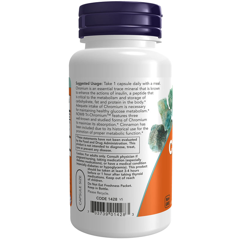 NOW Supplements, Tri-Chromium™ 500 mcg with Cinnamon, Insulin Co-Factor*, 90 Veg Capsules - NewNest Australia