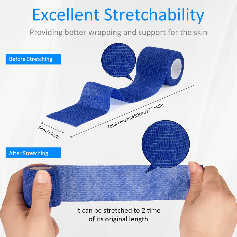 Cohesive Bandage Self-Adhesive 5 Cm X 4.5 M, 6 Rolls Fixation Bandage Self-Adhesive Cohesive Bandage For First Aid Dog Veterinary Wrap Tape Sports Elastic Bandage For Wrist, Feet (Blue) - NewNest Australia