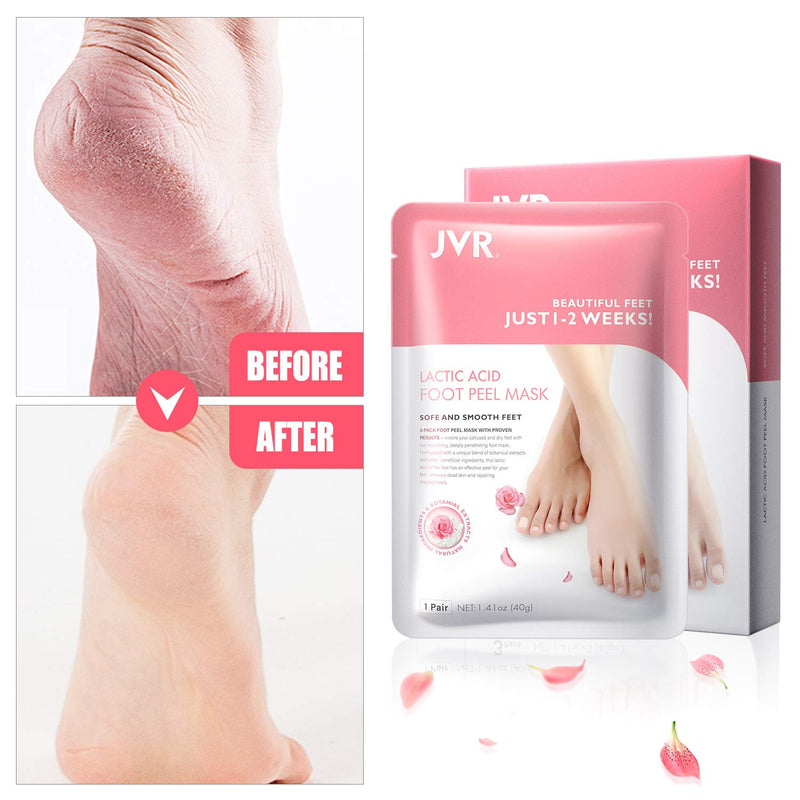 Foot Peel Mask, 3 Pack JVR Lactic Acid Foot Mask, Footner Exfoliating Socks, Foot Care for Callus Remove, Repair Cracked Heel & Dead, Dry & Hard Skin Size 10(UK) 10(uk) - NewNest Australia