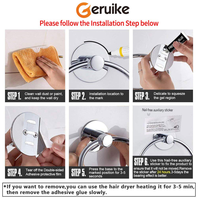 GERUIKE Adhesive Towel Ring Self Adhesive Hand Towel Ring Stainless Steel Rustproof Bathroom Towel Holder Wall Mount Hh-r1111 - NewNest Australia