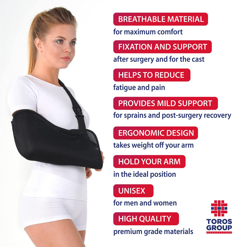 TOROS-GROUP Breathable Arm Sling with Soft Padded Shoulder Strap - Black - X-Small - NewNest Australia