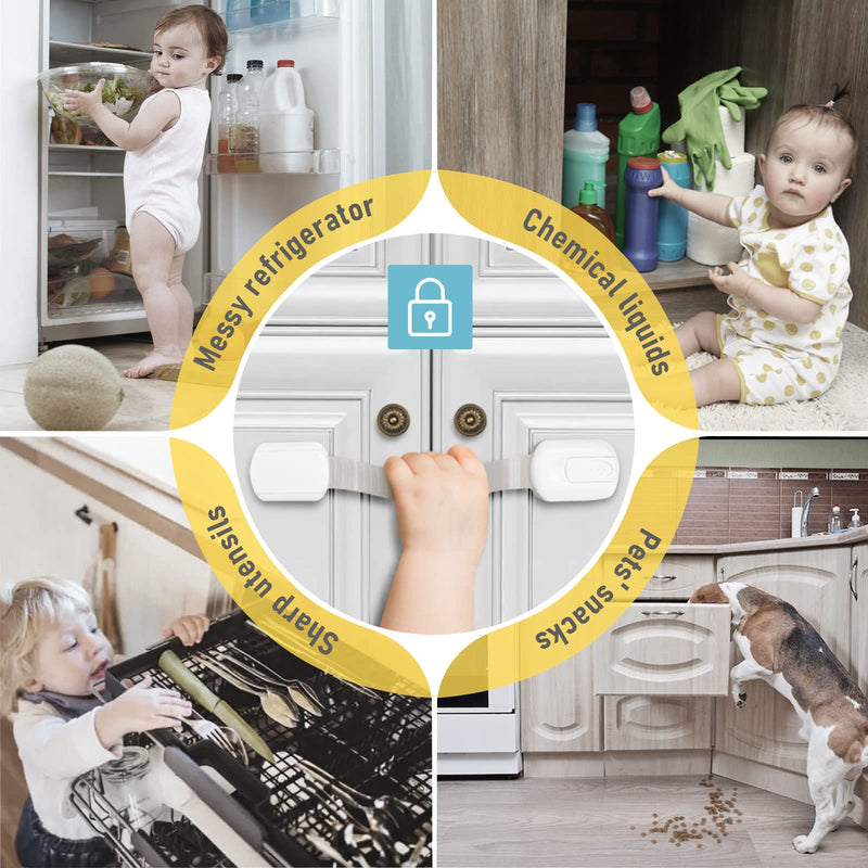 Baby Proof Cabinet Latches (2 Pack) Childproof Drawer Latches with 3M Adhesives, Adjustable Flexible Strap No Drilling Child Safety Cabinet Locks Straps Baby Drawer Locks for Kids Baby Safety 2 Pack - NewNest Australia