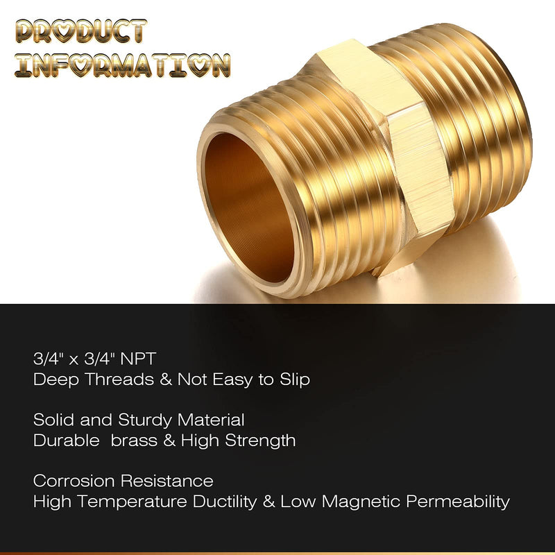 2 Pieces Brass Pipe Fitting 3/4 x 3/4 Inch NPT Brass Hex Nipple Male Pipe Adapter, Straight Connector Pipe Fitting - NewNest Australia