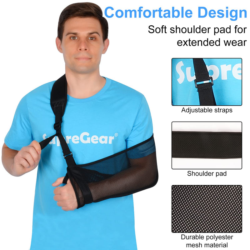 supregear Mesh Arm Sling, Adjustable Lightweight Comfortable Shoulder Arm Immobilizer Sling Breathable Right Left Shoulder Stabilizer Support for Injured Arm Elbow Wrist Hand Black - NewNest Australia
