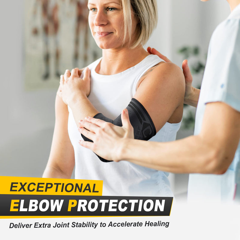 CAMBIVO Elbow Support Brace for Men & Women 2 Pack, Tennis Elbow Support Strap & Anti-slip Elbow Sleeves for Weightlifting, Arm Support, Golfers Elbow, Tennis Elbow, Tendonitis L Black - NewNest Australia