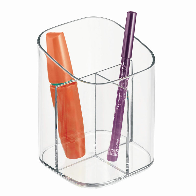 iDesign Clarity Plastic Divided Vanity, Multi-Level Bathroom Accessory Organization, Cosmetic Cup - NewNest Australia