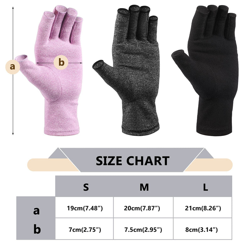 3 Pairs Compression Craft Arthritis Hands Gloves Fingerless Pressure Joint Relief for Quilting Sewing Typing Household Duties Black, Gray, Purple S - NewNest Australia