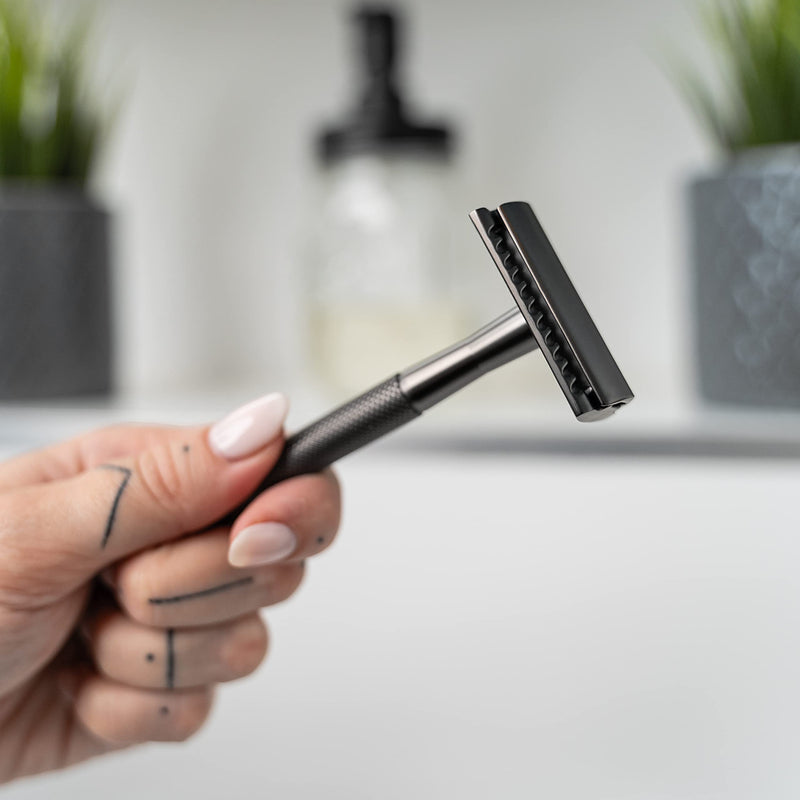 ANYMALE® safety razor Black Edition - set with stand and 5 ASTRA blades - zero waste razor for men and women 3. Black - NewNest Australia