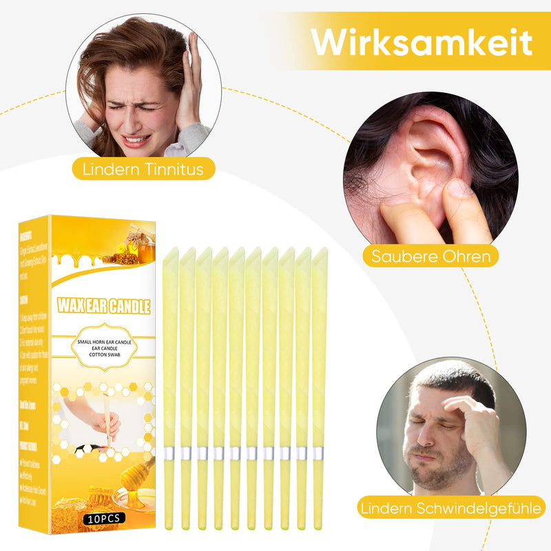Pack of 10 beeswax ear candles, natural ear candles for cleaning, non-toxic, cylindrical with safety filter, protective discs and cotton swabs - NewNest Australia