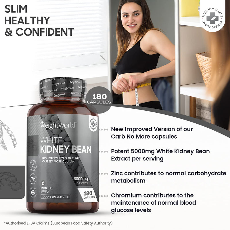 White Kidney Bean Extract - 5000mg Per Serving - 180 Vegan Capsules (6 Months Supply) - Enriched with Zinc & Chromium - High Strength Kidney Bean Supplement for Men & Women - Gluten Free & Non-GMO - NewNest Australia