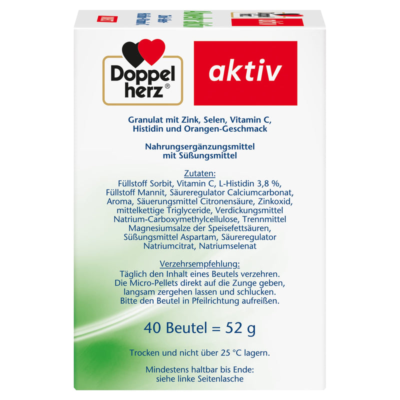 Doppelherz Defense Active DIRECT with Orange Flavor - Dietary Supplement with Zinc, Selenium & Vitamin C to Support the Immune System Plus Histidine - 40 Servings 40 Servings (Pack of 1) - NewNest Australia