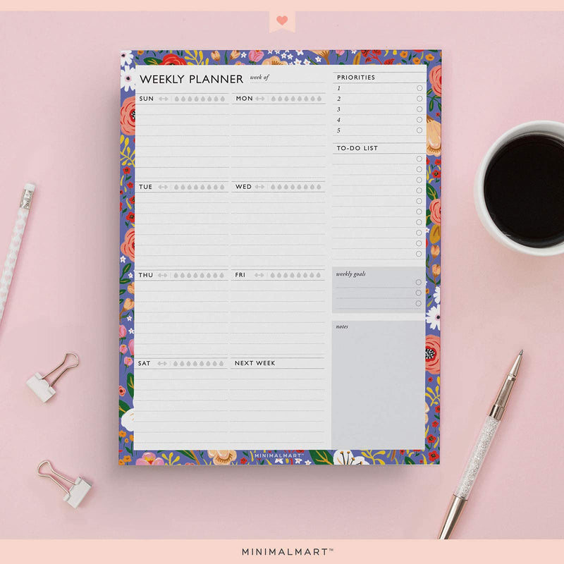 Minimalmart Weekly Planner with 52 Undated 8.5 x 11 Tear-Off Sheets, Floral Weekly Vibrant Calendar, Organizer, Scheduler, Productivity Tracker, Priority Task, Weekly Goal, to-do List - NewNest Australia