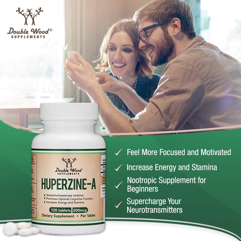 Huperzine A 200mcg (Third Party Tested) Manufactured in The USA, 120 Tablets, Nootropics Brain Supplement to Promote Acetylcholine, Support Memory and Focus by Double Wood Supplements - NewNest Australia