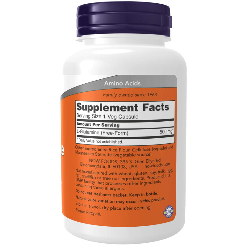 Now Foods Supplements, L-Glutamine 500 mg, Nitrogen Transporter, Amino Acid, 120 Veg Capsules, White - NewNest Australia