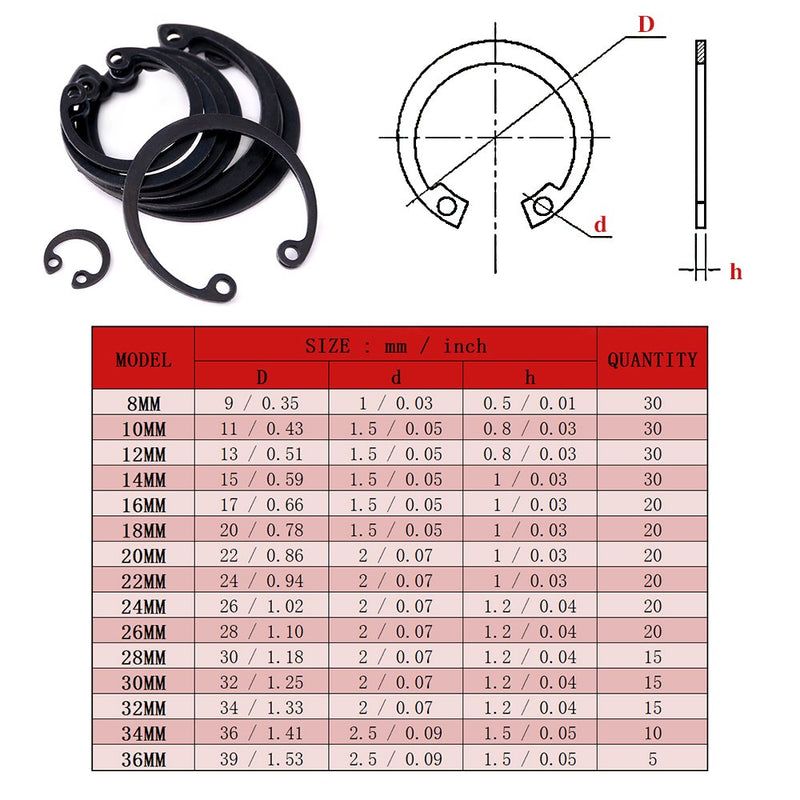 Hilitchi 300-Pcs [15-Size] Alloy Steel Internal Circlip Snap Retaining Clip Ring Assortment Set - NewNest Australia