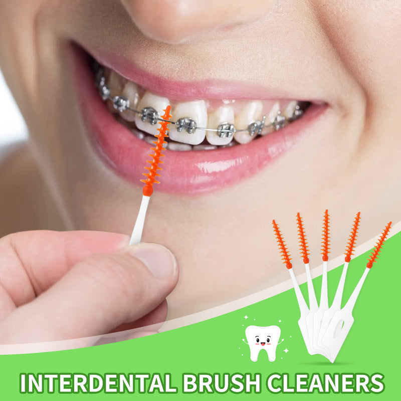 Prasacco 40 Pieces Interdental Brushes Teepee Brush Toothpicks Tooth Floss Picks in Orange with Storage Case Teeth Cleaner Interdental Floss Sticks Tooth Cleaning Tool - NewNest Australia