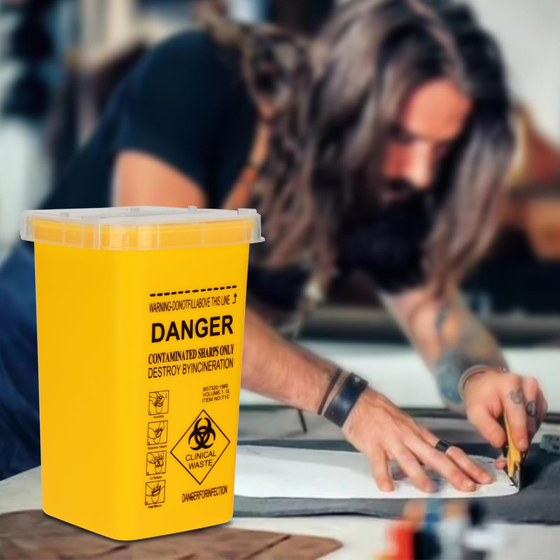Tattoo Needles Box ATOMUS 1L Tattoo Plastic Sharp Container Tattoo Medical Disposal Biohazard Needle Waste Box Safe Lock Container Tattoo Supplies (1PC, Yellow) 1pc Yellow - NewNest Australia