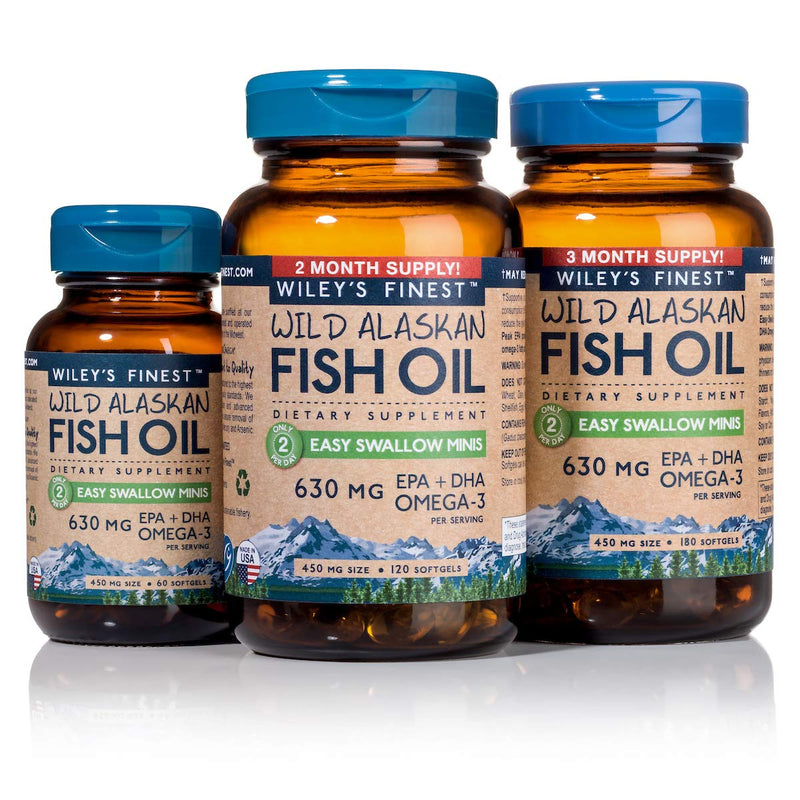 Wild Alaskan Omega-3 Fish Oil - Easy Swallow Minis 2X Double Strength 630mg EPA + DHA Natural Supplement 60 Mini Softgels 60 Count (Pack of 1) - NewNest Australia
