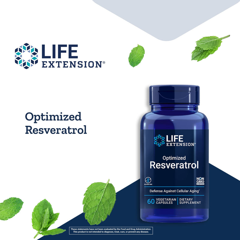 Life Extension Optimized Resveratrol - For Heart Health & Longevity - Helps Maintain Healthy Glucose Levels - With a Grape & Wild Blueberry Fruit Blend - Gluten-Free, Non-GMO - 60 Vegetarian Capsules 60 Count (Pack of 1) - NewNest Australia