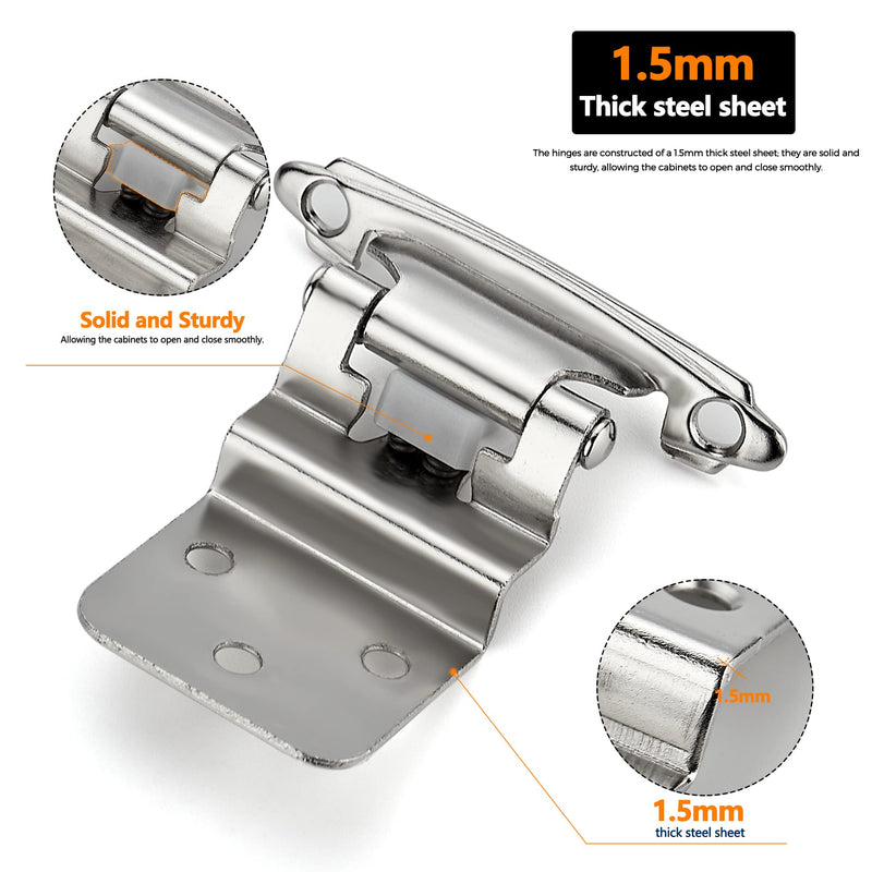 Ravinte 10 Packs (5 Pairs) 3/8" Inset Satin Nickel Cabinet Hinge,Self Closing Hinges for Kitchen/Bathroom/Furniture Cabinets & Doors,Decorative Cabinet Hardware Kitchen Cabinet Hinges with Door Bumper - NewNest Australia