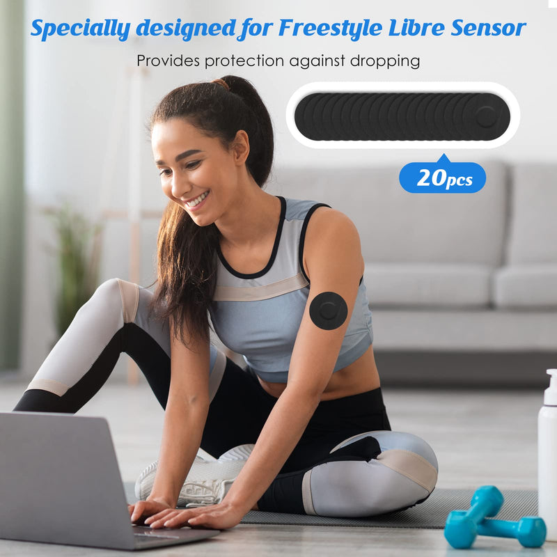 YOUSHARES 20 Packs Libre 2 Sensor Covers Waterproof - Skin Friendly Freestyle Libre Sensor Cover, Glucose Monitor Patch CGM Sensor Patchs (Black) - NewNest Australia