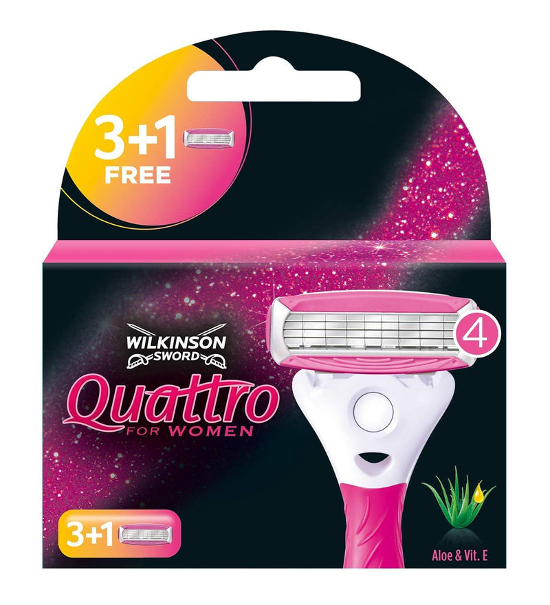 Wilkinson Sword Quattro for Women Razor Blades for Women's Razors, 3 + 1 Piece 4 Pieces (Pack of 1) - NewNest Australia